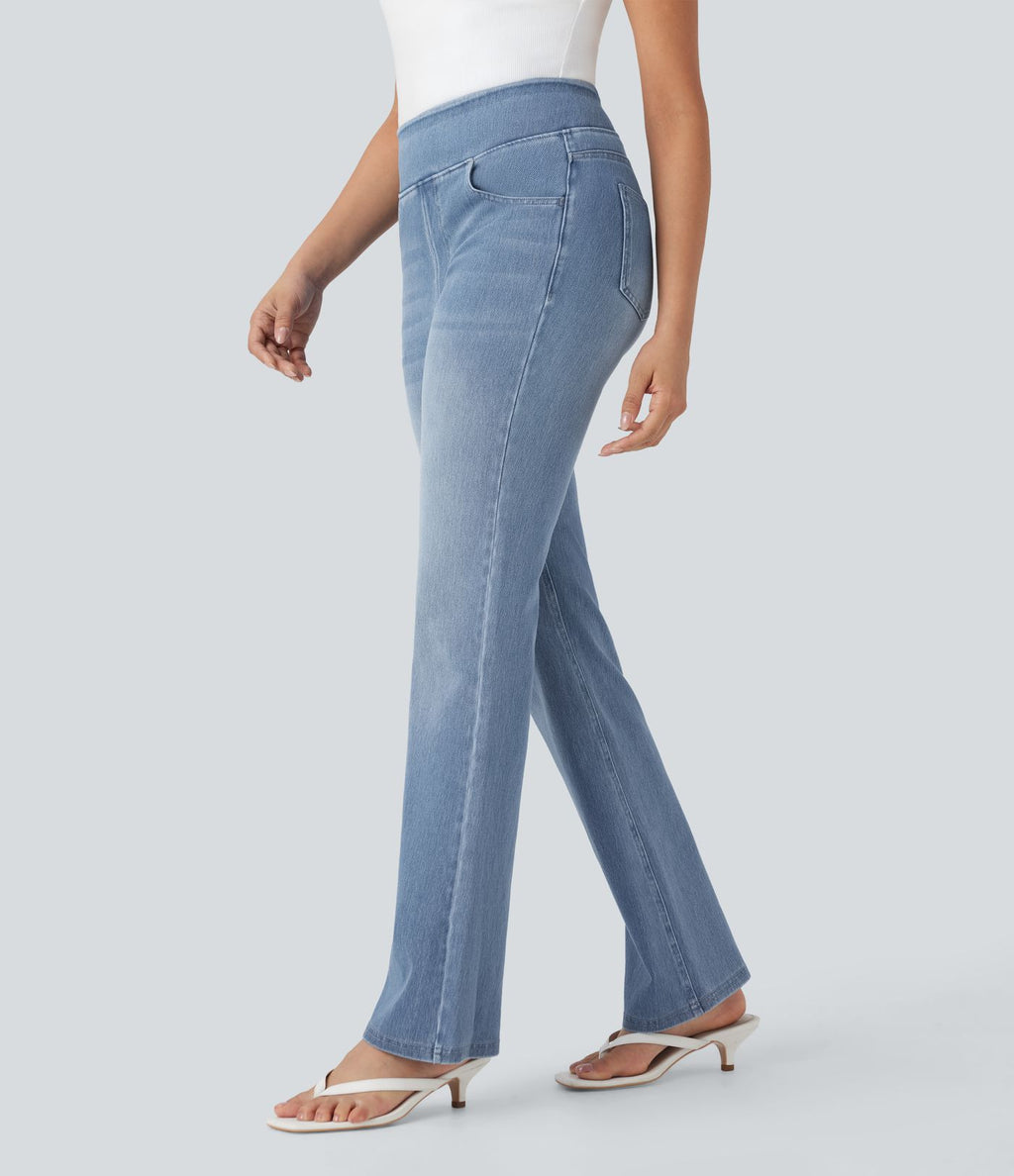Halara Flex™ Jean évasé casual délavé taille haute gainant avec poches