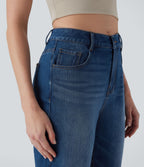 Jean 7/8 décontracté délavé taille mi-haute à jambe droite Halara Flex™ avec poches