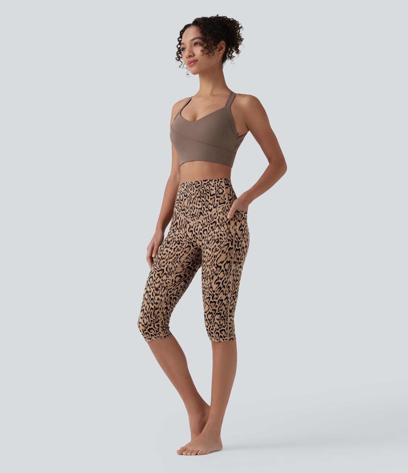 Legging 3/4 de yoga taille haute gainant imprimé léopard Halara UltraSculpt™ avec poches