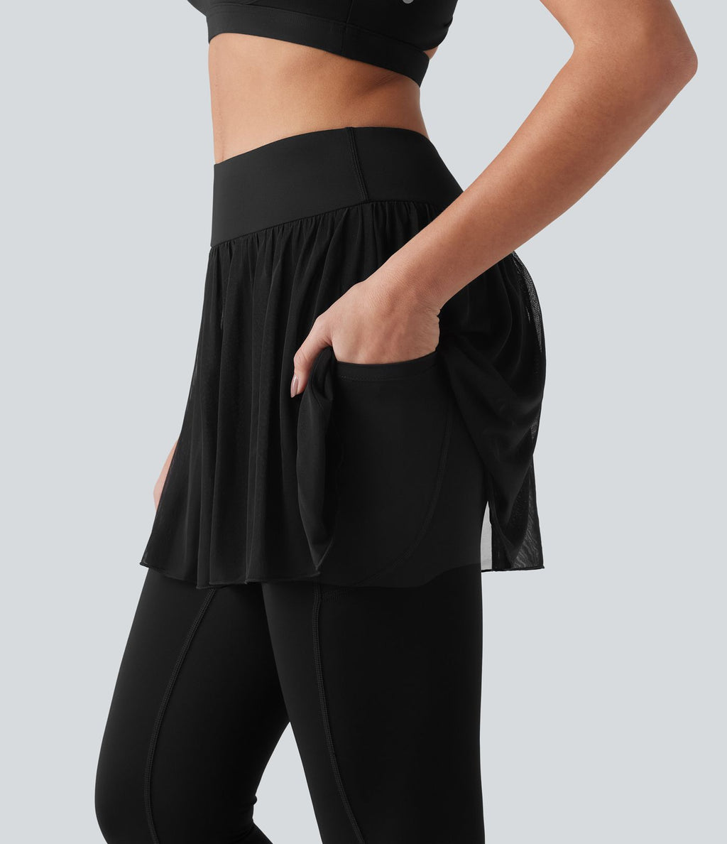 Legging de sport 2-en-1 SoftlyZero™ effet frais InstantCool taille haute avec mesh contrastant et poches, protection solaire UPF50+