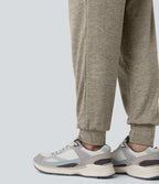 Jogging taille haute froncé chiné avec poches