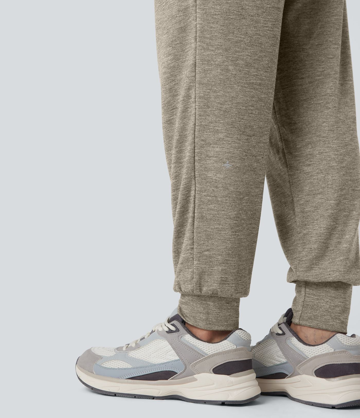 Jogging taille haute froncé chiné avec poches