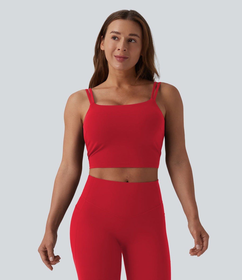 Débardeur de yoga cropped Halara UltraSculpt™ à doubles bretelles dos torsadé ouvert avec soutien-gorge intégré – Bonnets E-G
