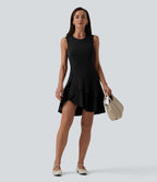 Robe mini décontractée SoftlyZero™ Airy col rond sans manches à volants superposés effet frais InstantCool