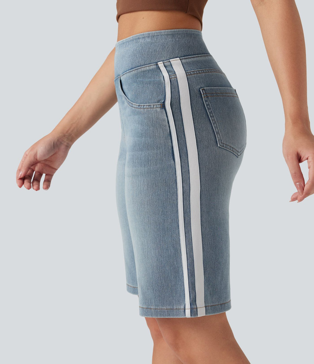 Short baggy denim rayé délavé Halara Flex™ taille haute avec poches