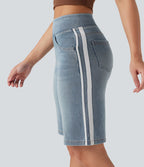 Short baggy denim rayé délavé Halara Flex™ taille haute avec poches