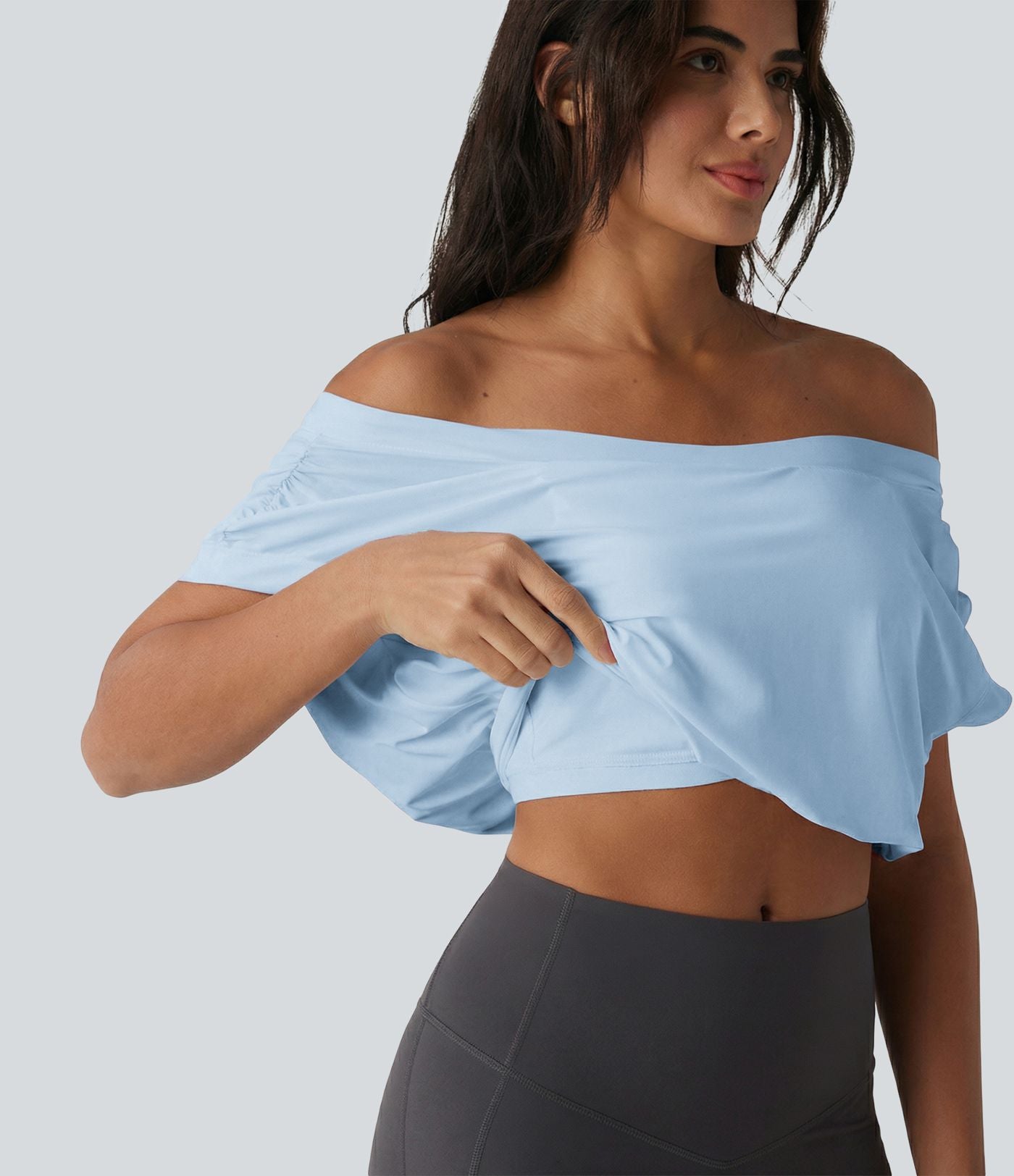 Haut de sport yoga épaules dénudées manches courtes oversize effet frais InstantCool séchage rapide
