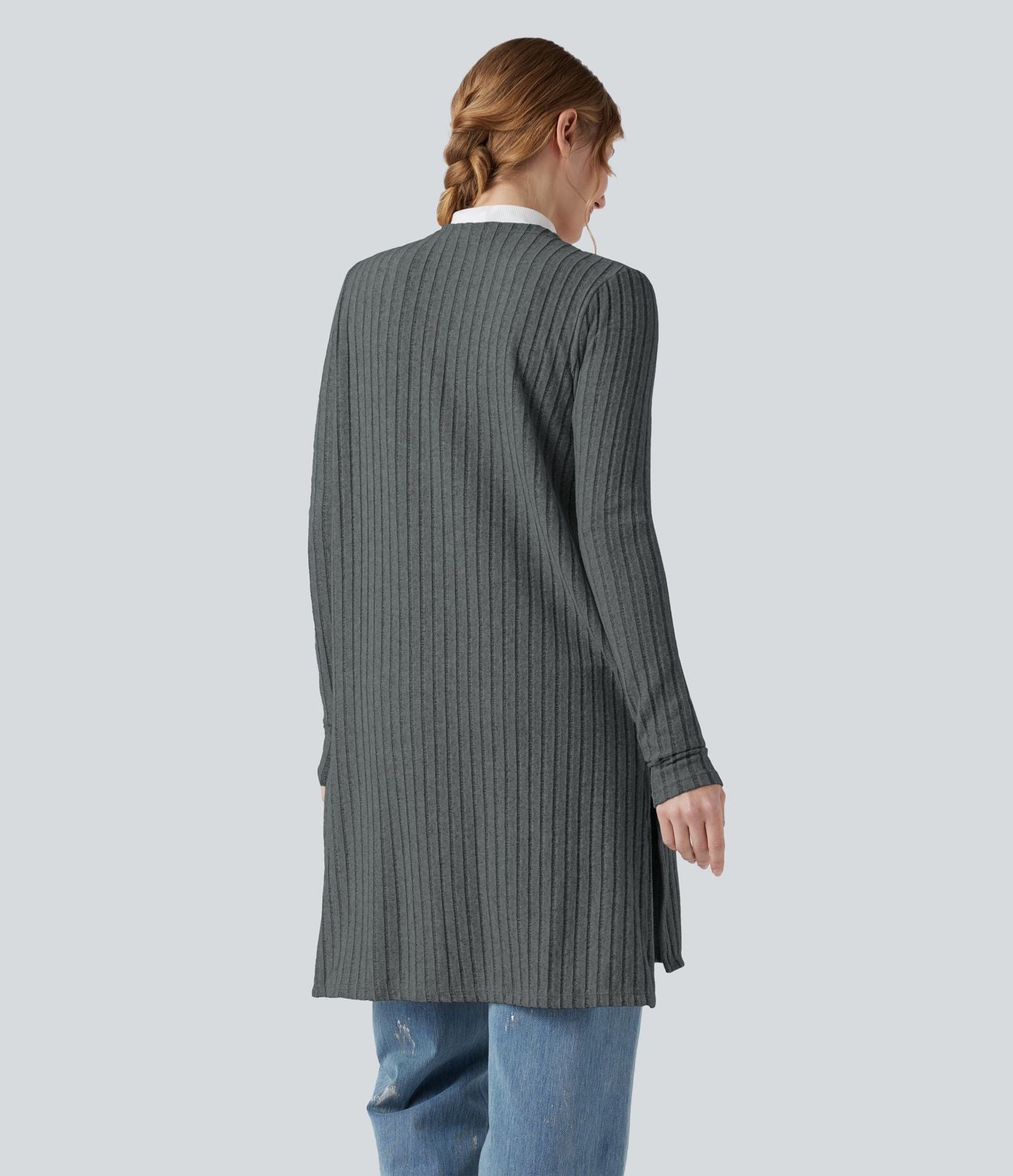 Manteau décontracté côtelé à manches longues avec fentes