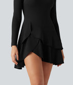 Robe mini SoftlyZero™ Airy effet frais InstantCool à manches longues, encolure arrondie et volants superposés