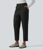 Halara Flex™ Pantalon tailleur fuselé taille haute à carreaux tartan, avec poches