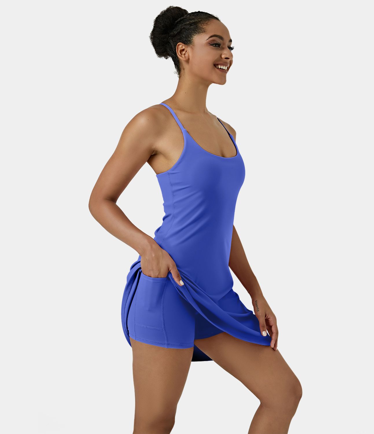 Softlyzero™ Airy Robe Sport de Yoga Plus Longue Dos Nu Découp Bretelles Réglables et Poches