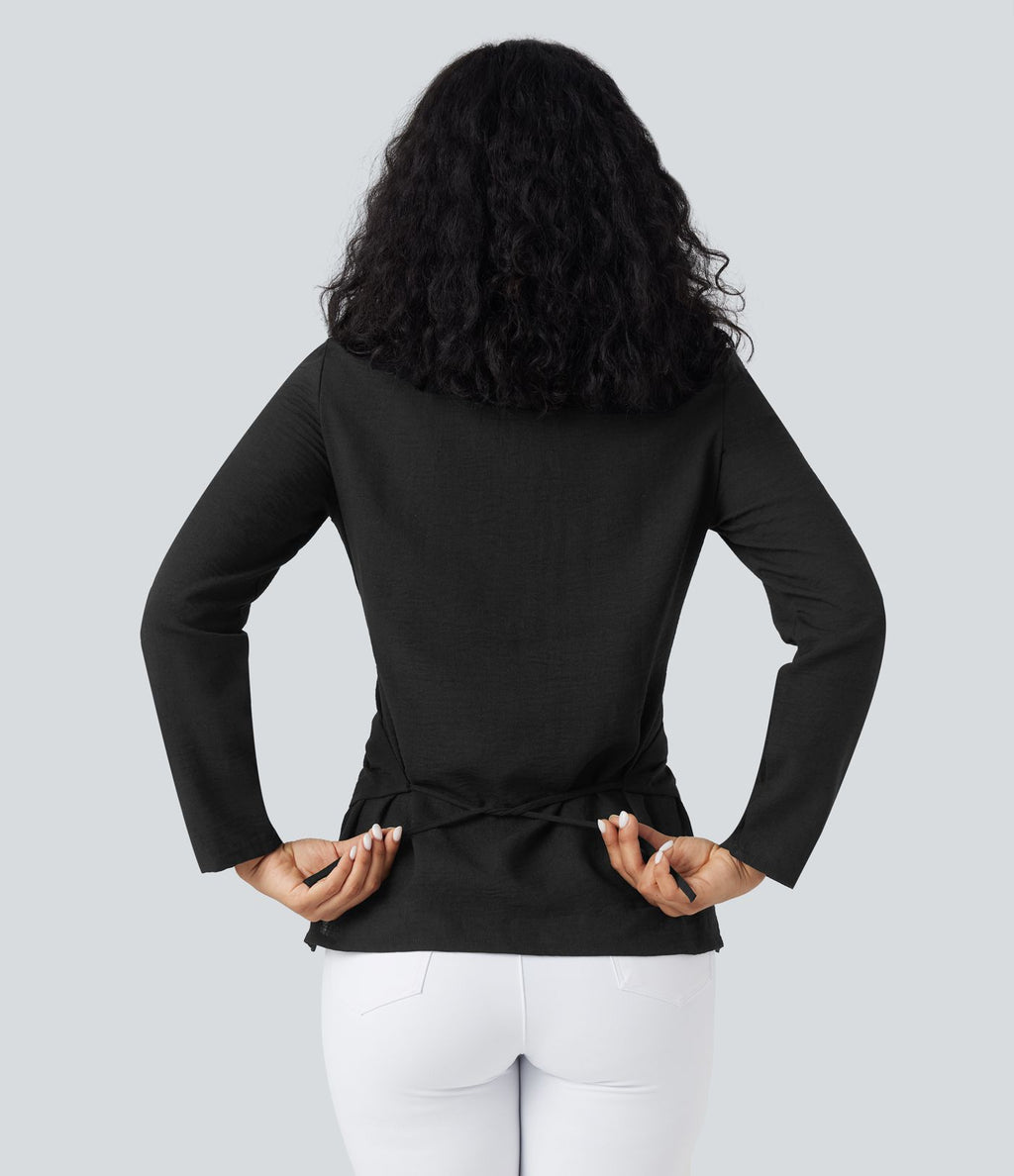 Chemise tailleur portefeuille manches longues avec lien dos