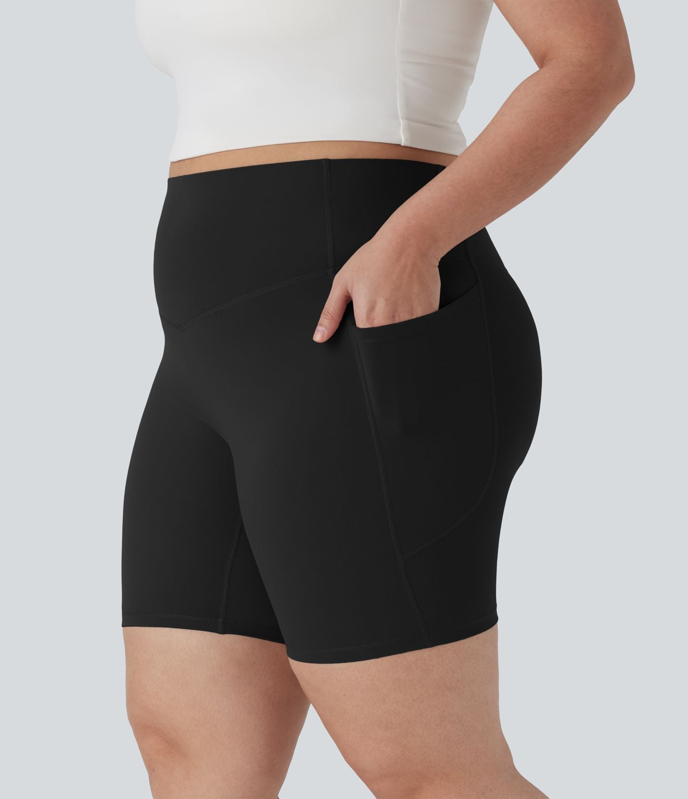 Short cycliste 17,5 cm d'entraînement gainant taille haute grande taille avec poches Halara UltraSculpt™