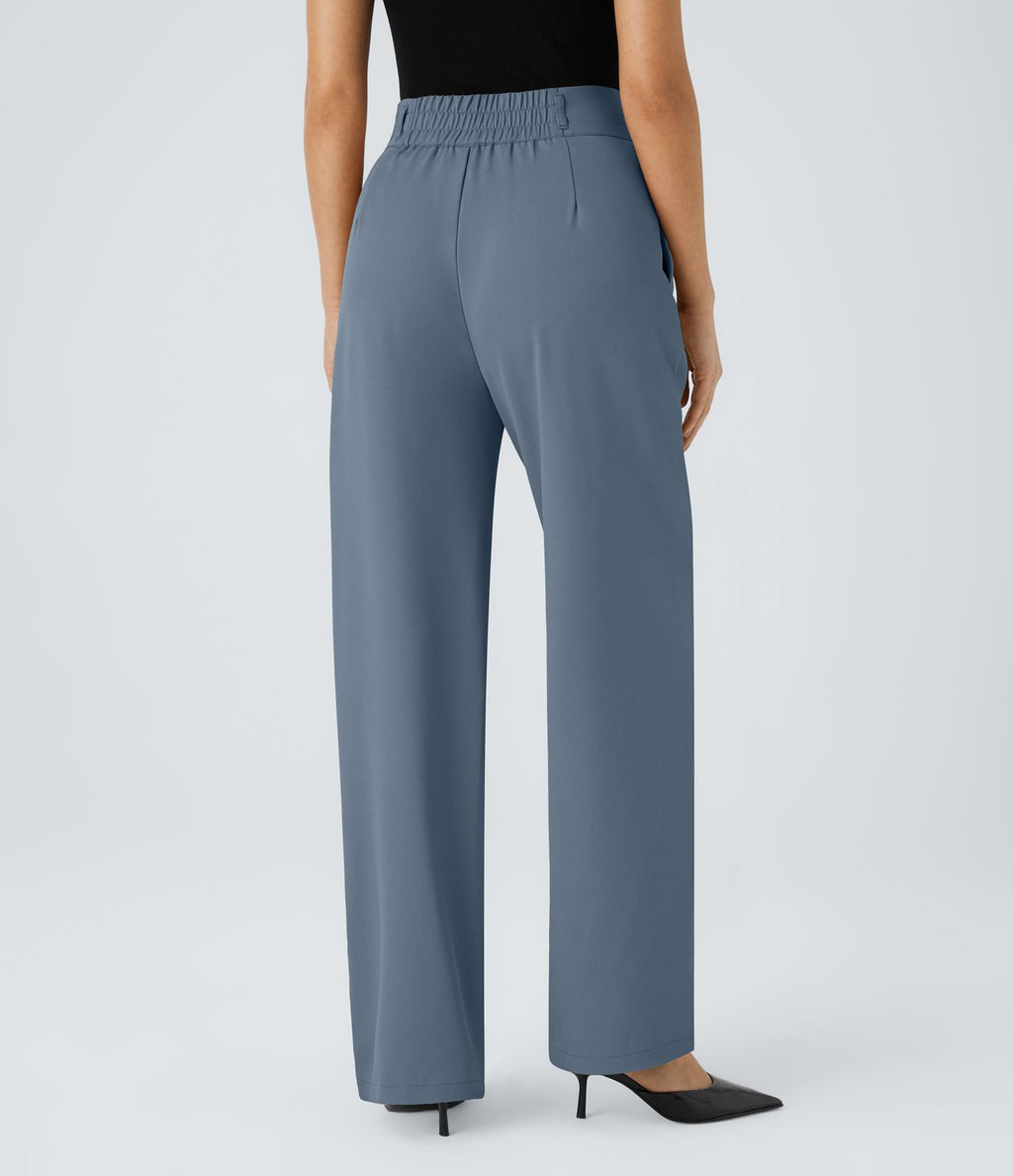 Pantalon de travail Halara Flex™ droit froncé avec poche zippée, taille haute