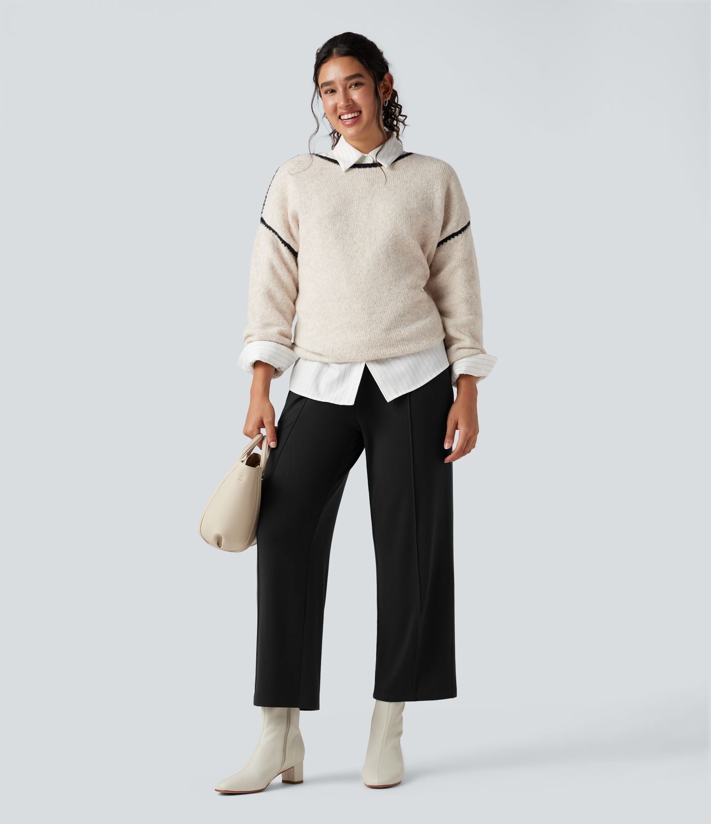Pantalon tailleur thermique taille haute avec poches