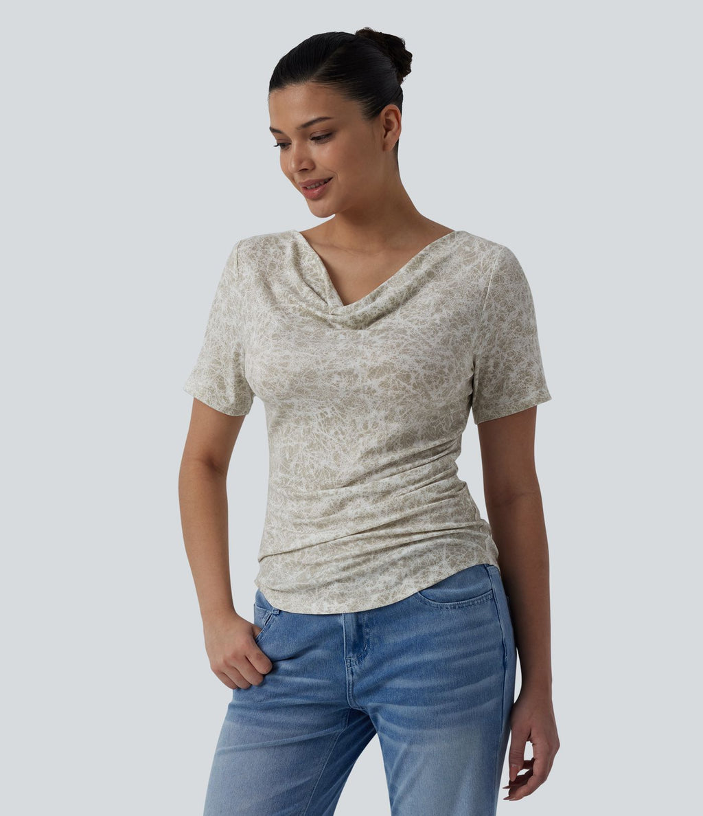 T-shirt col bénitier manches courtes avec fronces effet tie-dye