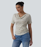 T-shirt col bénitier manches courtes avec fronces effet tie-dye