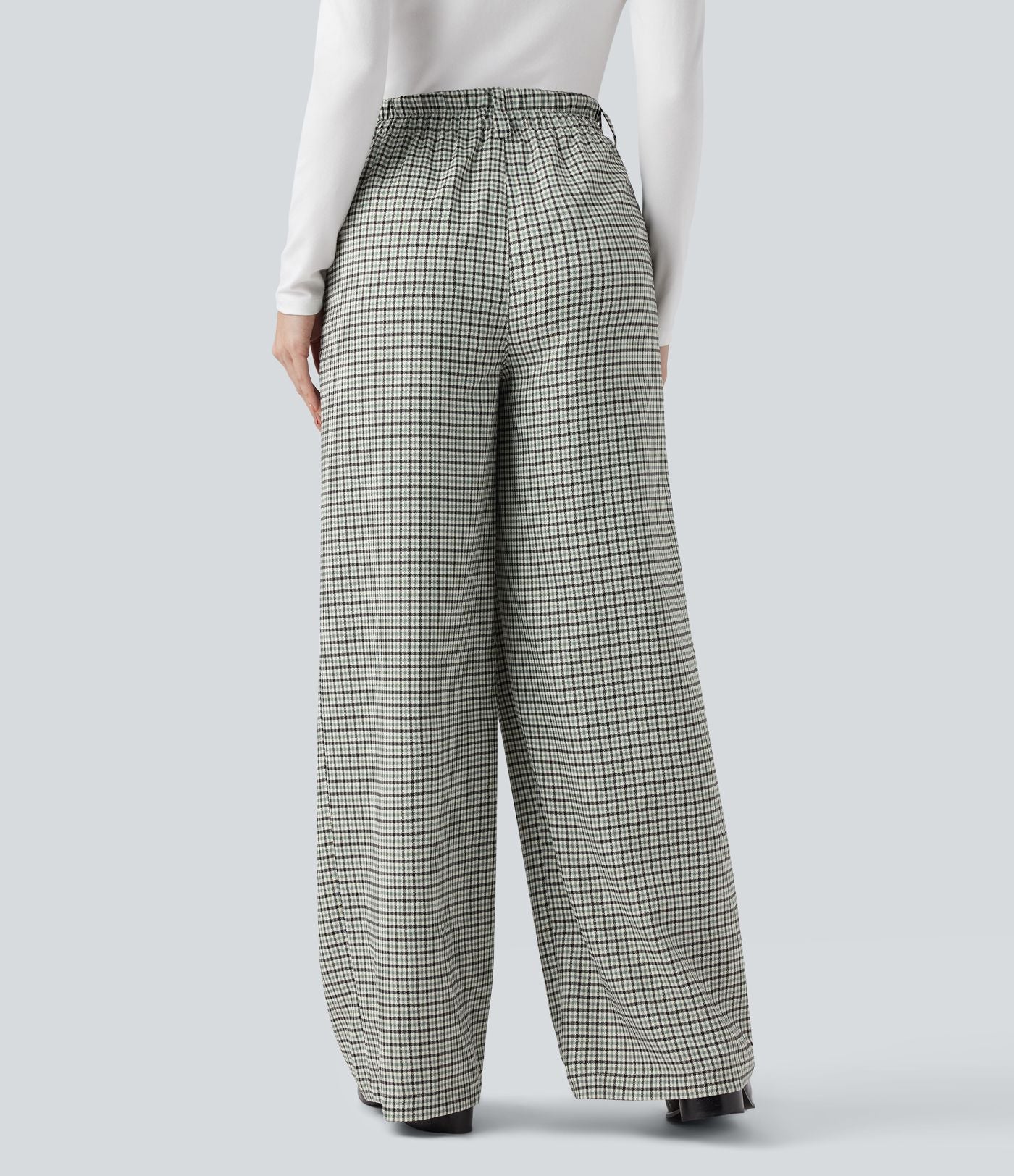 Pantalon tailleur ample taille haute à carreaux avec poches
