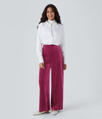 Pantalon décontracté large en velours, taille haute, avec poches