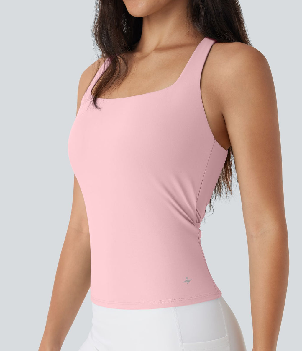 Débardeur de course crop top dos nu col carré bretelles croisées Softlyzero™ Airy Cool Touch - longueur rallongée - UPF50+
