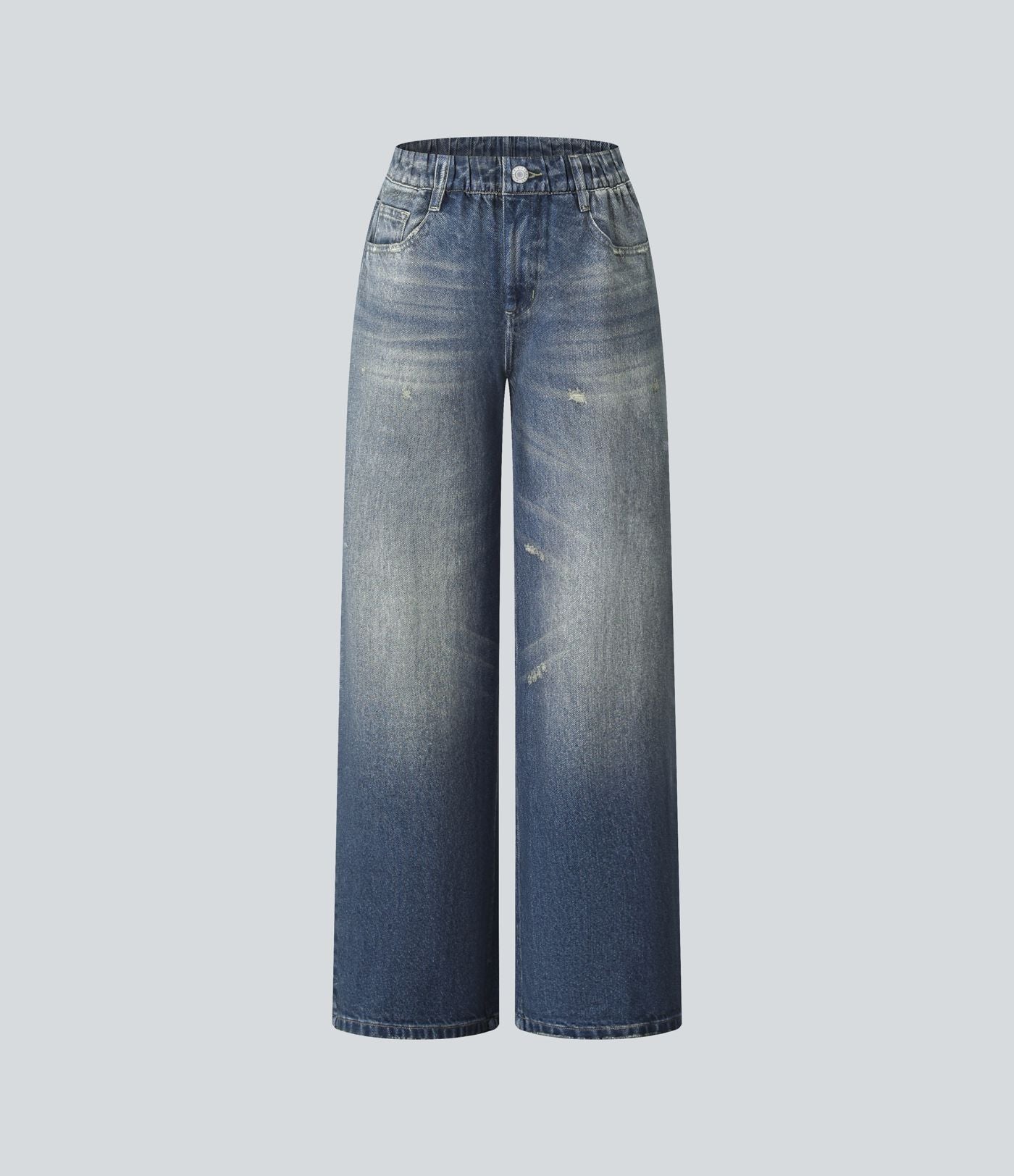 Jogging jean décontracté en molleton French Terry imprimé denim taille mi-haute avec poches