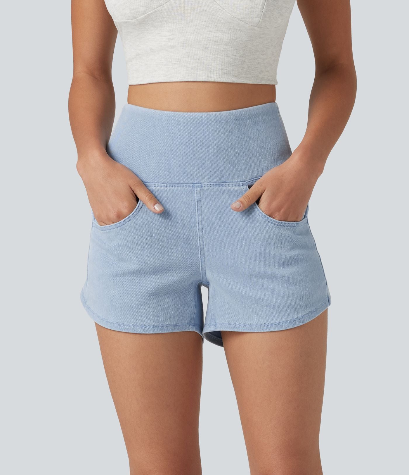 Halara Flex™ Short casual en jean skinny gainant taille haute à ourlet arrondi avec poches