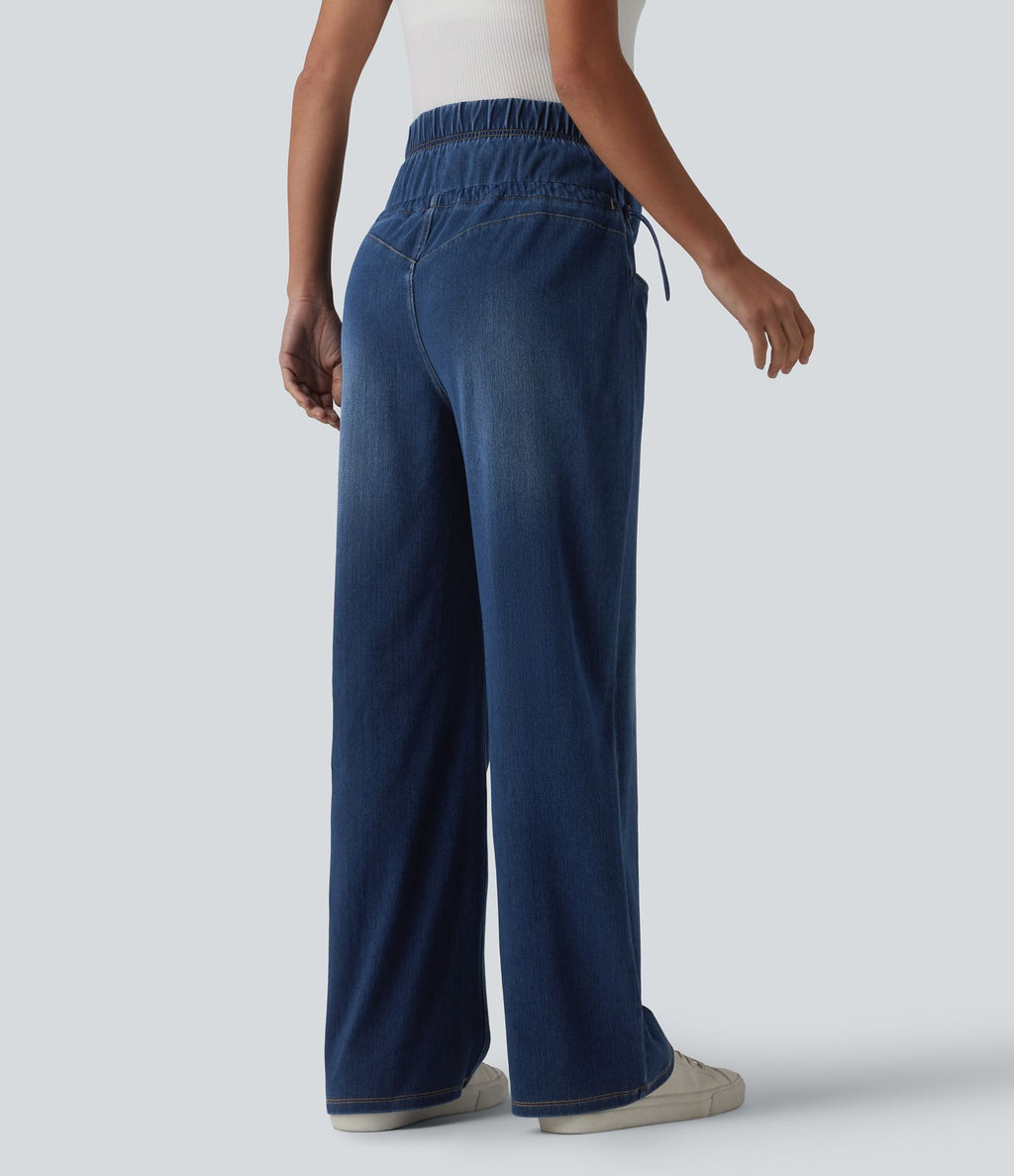Halara Flex™ Jean de maternité ample décontracté à taille haute croisée avec cordon de serrage ajustable et poches