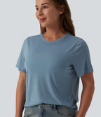 T-shirt décontracté ample à col rond et manches courtes en laine mélangée