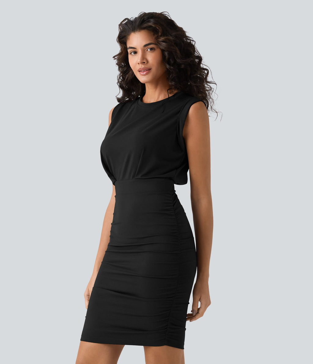 Robe mini moulante soirée col rond sans manches froncée effet frais InstantCool SoftlyZero™ Airy