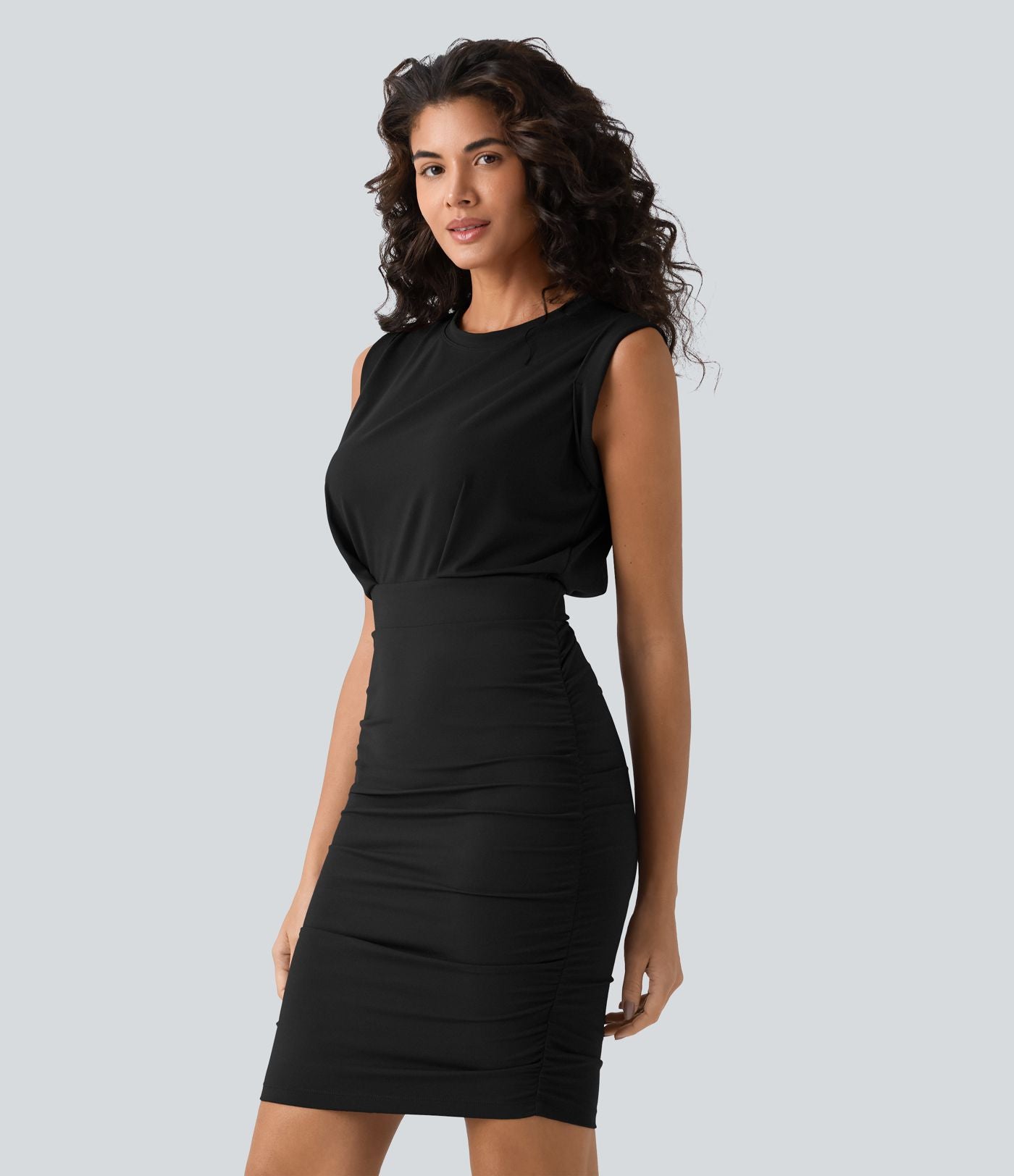 Robe mini moulante soirée col rond sans manches froncée effet frais InstantCool SoftlyZero™ Airy