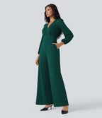 Combinaison tailleur à jambes larges, col V, manches longues, avec poches – Édition Easy Peasy