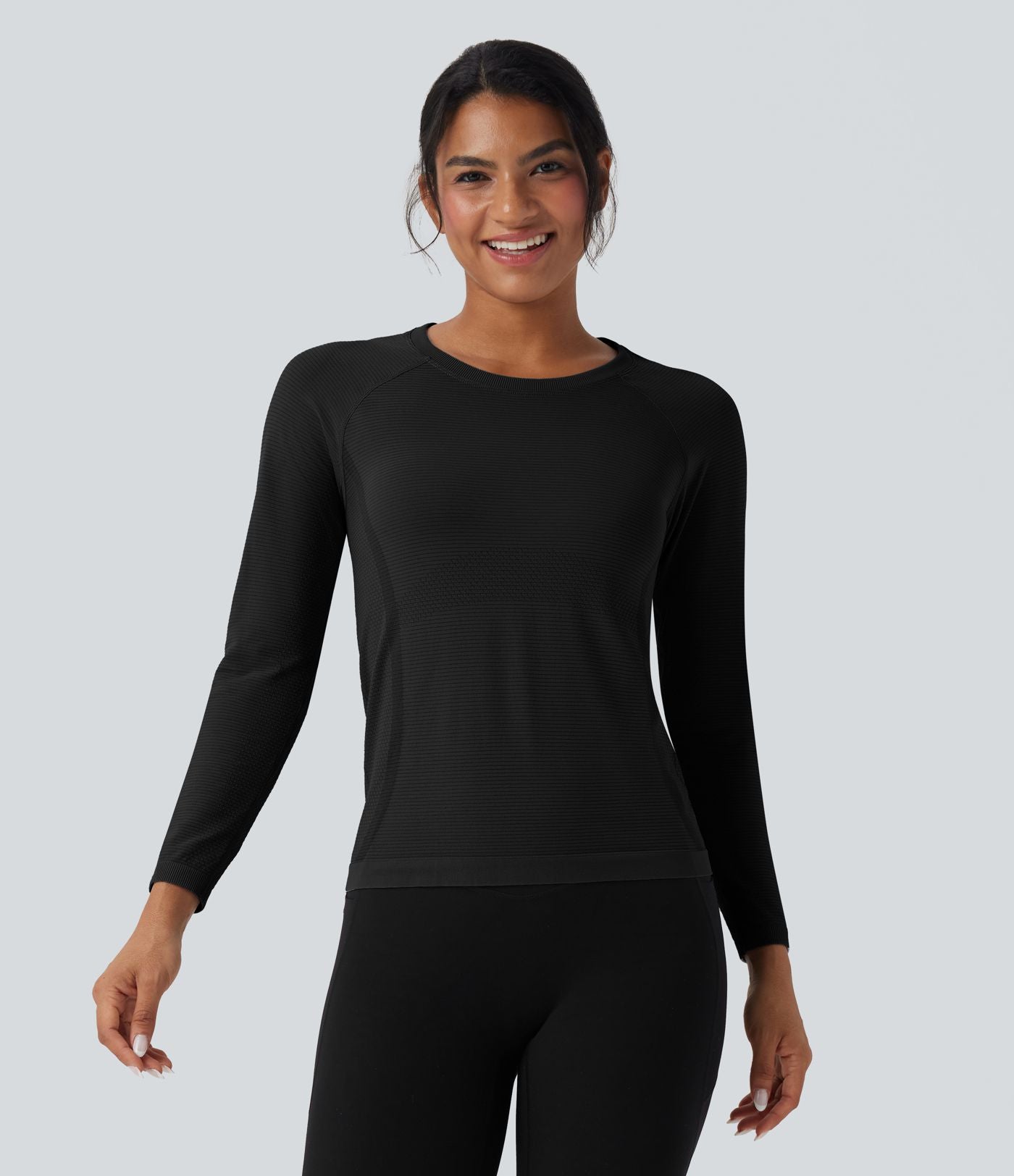 Haut de sport col rond manches raglan longues sans couture OneForm Seamless Flow