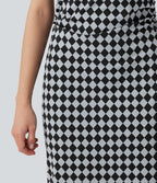 Robe midi moulante Halara UltraSculpt™ motif tartan, encolure bateau et sans manches
