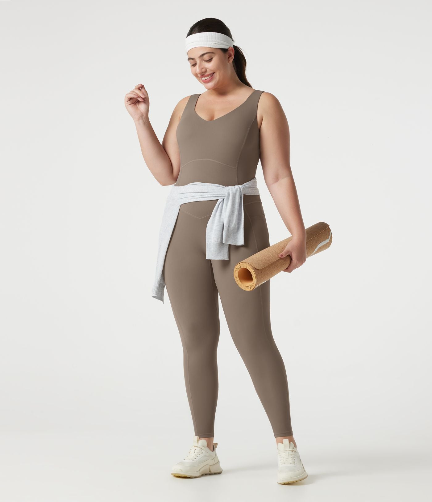 Combinaison de sport grande taille Halara UltraSculpt™ col V croisé dos nu ventre plat push-up brassière intégrée avec poches