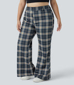 Pantalon Large Casual Taille Haute Carreaux Grande Taille