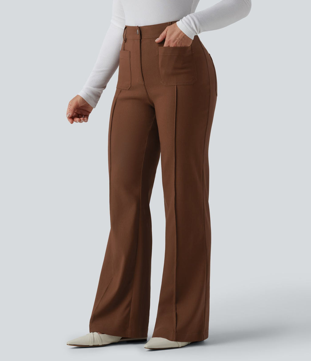 Pantalon tailleur évasé taille haute avec poches