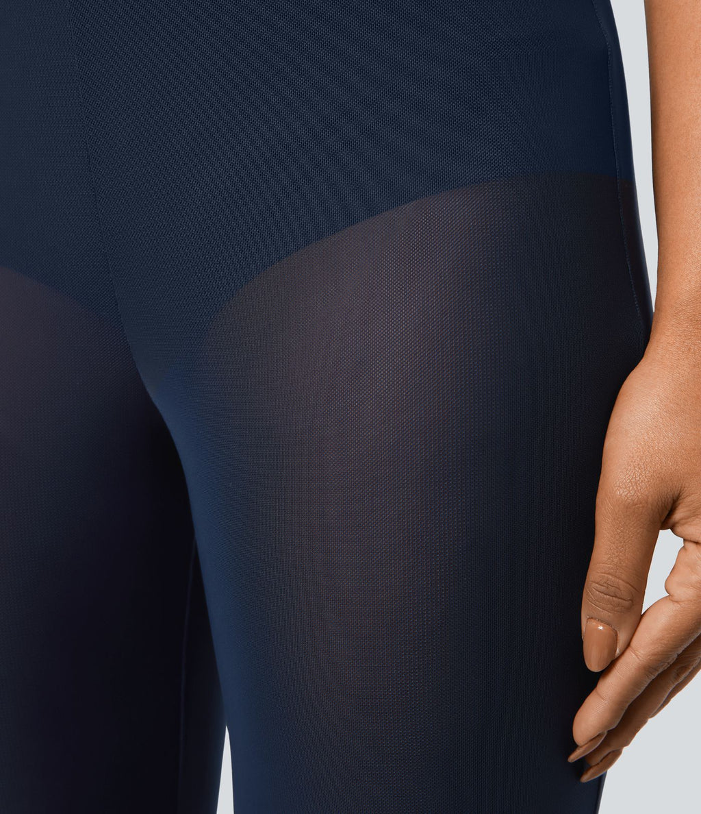 Pantalon Évasé de Danse 2 en 1 en Maille Transparente Taille Haute