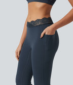 Legging de yoga flare Halara UltraSculpt™ longueur mollet avec dentelle contrastée et poches