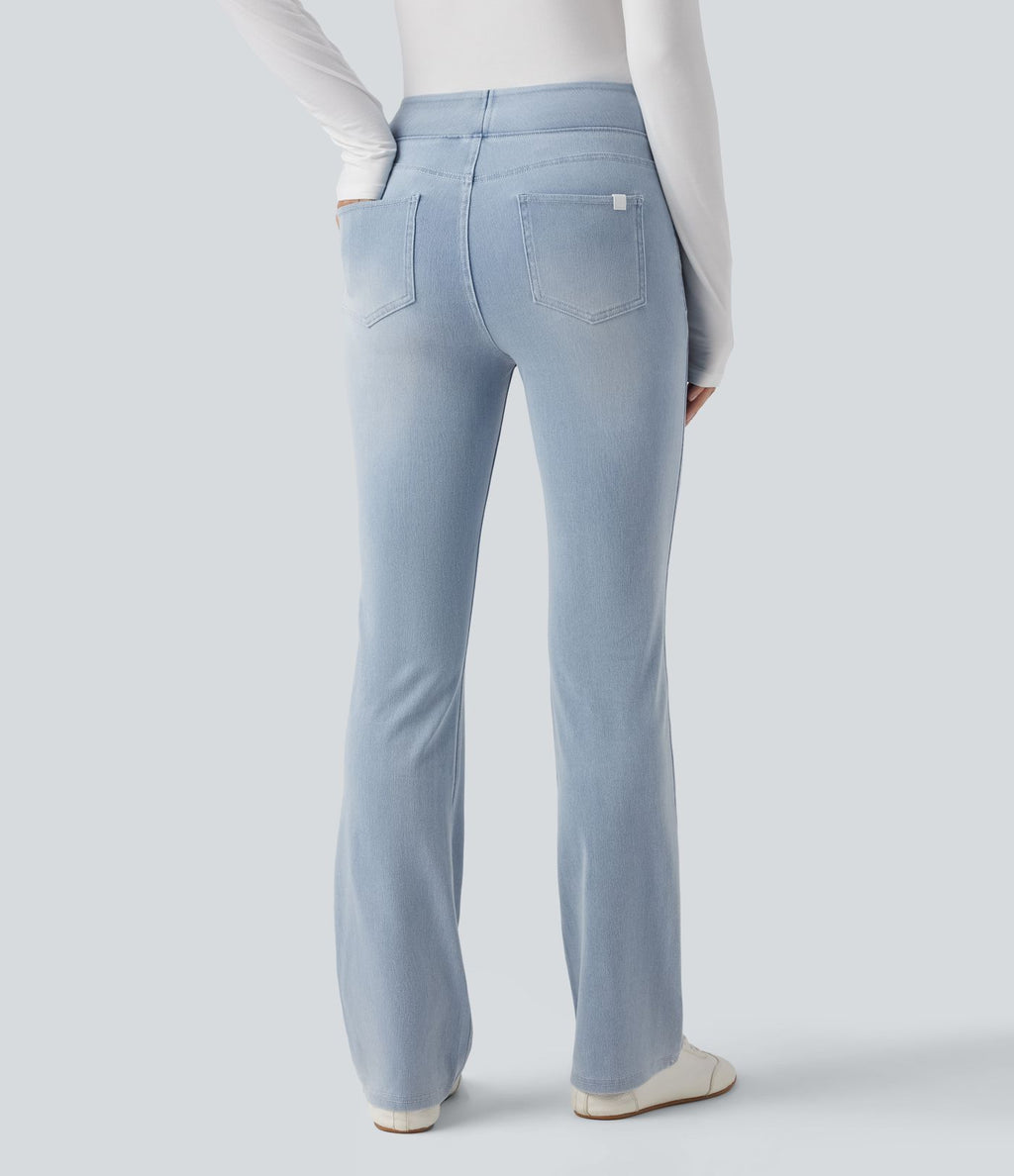 Halara Flex™ Jean bootcut décontracté extensible délavé taille haute à poches multiples