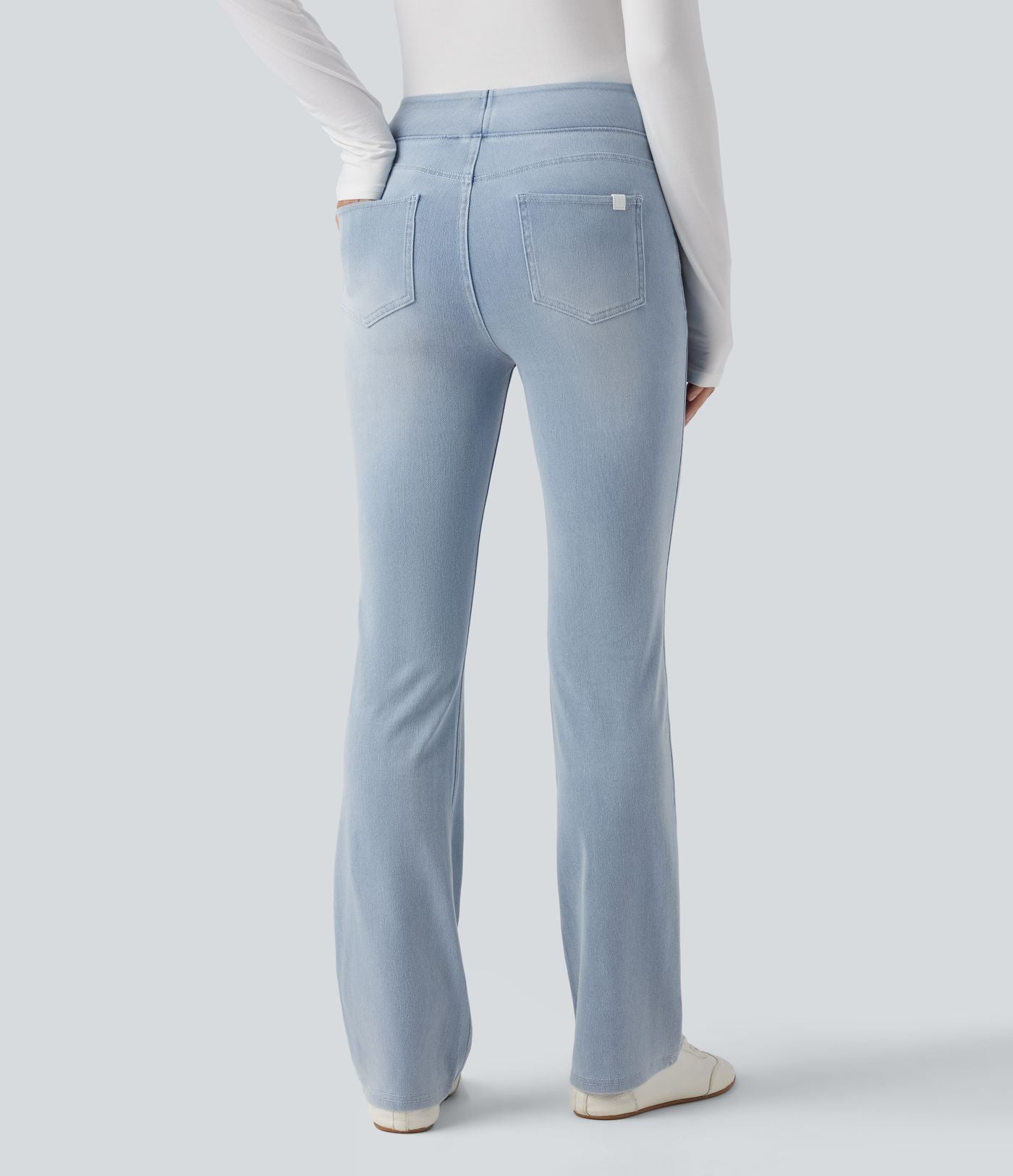 Halara Flex™ Jean bootcut décontracté extensible délavé taille haute à poches multiples