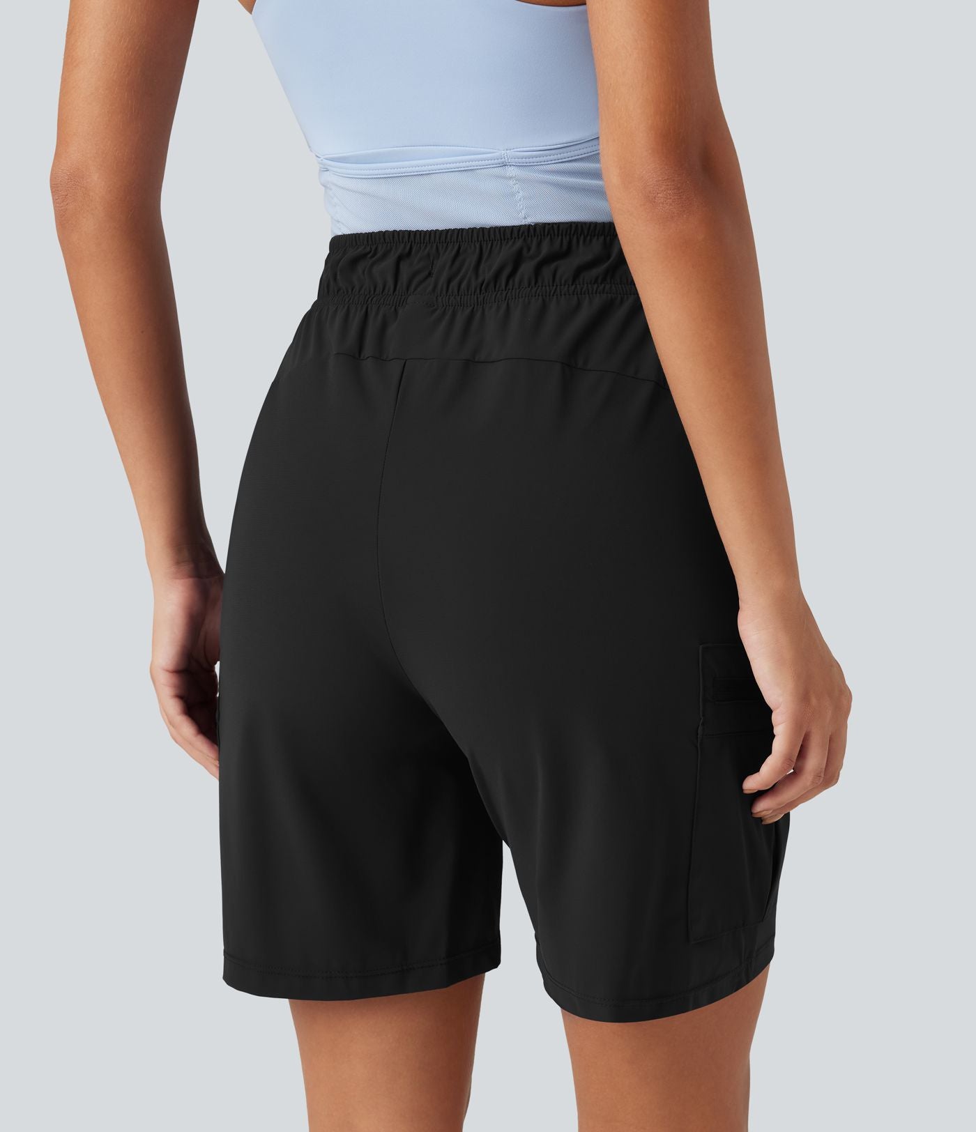 Bermuda cargo décontracté taille haute à cordon de serrage, séchage rapide, effet frais, protection solaire UPF 40+, 17,5 cm, avec poches