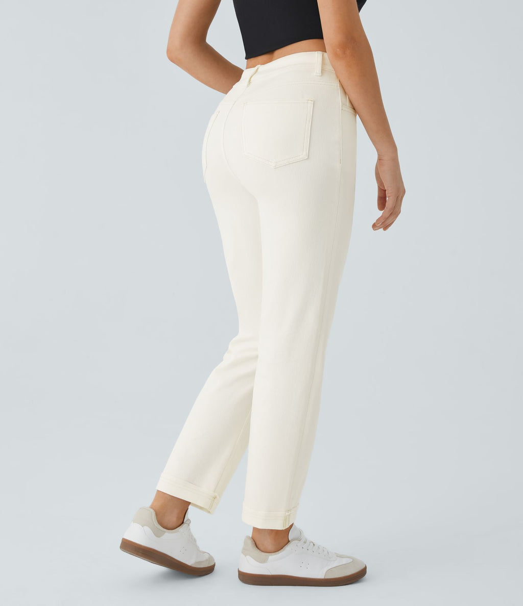 Jean 7/8 décontracté taille haute avec poches et jambe droite Halara Flex™