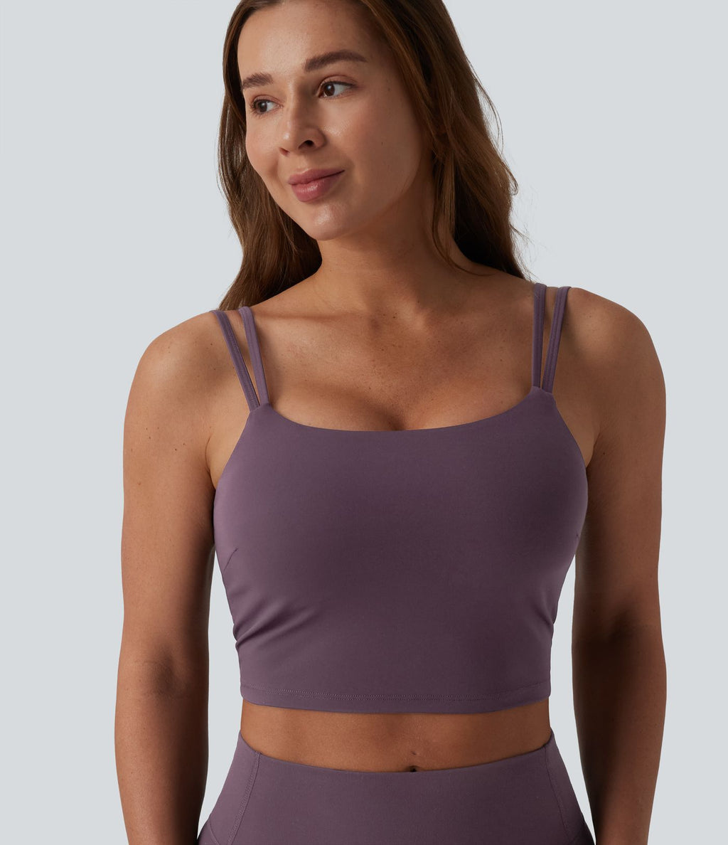 Débardeur de yoga cropped Halara UltraSculpt™ à doubles bretelles dos torsadé ouvert avec soutien-gorge intégré – Bonnets E-G
