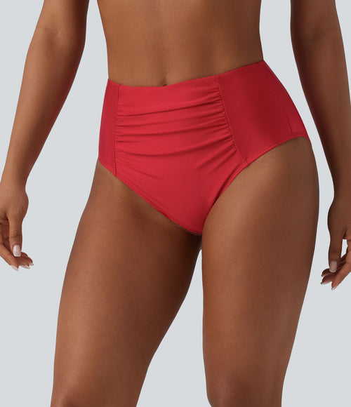 Bas de maillot de bain bikini taille haute gainant froncé
