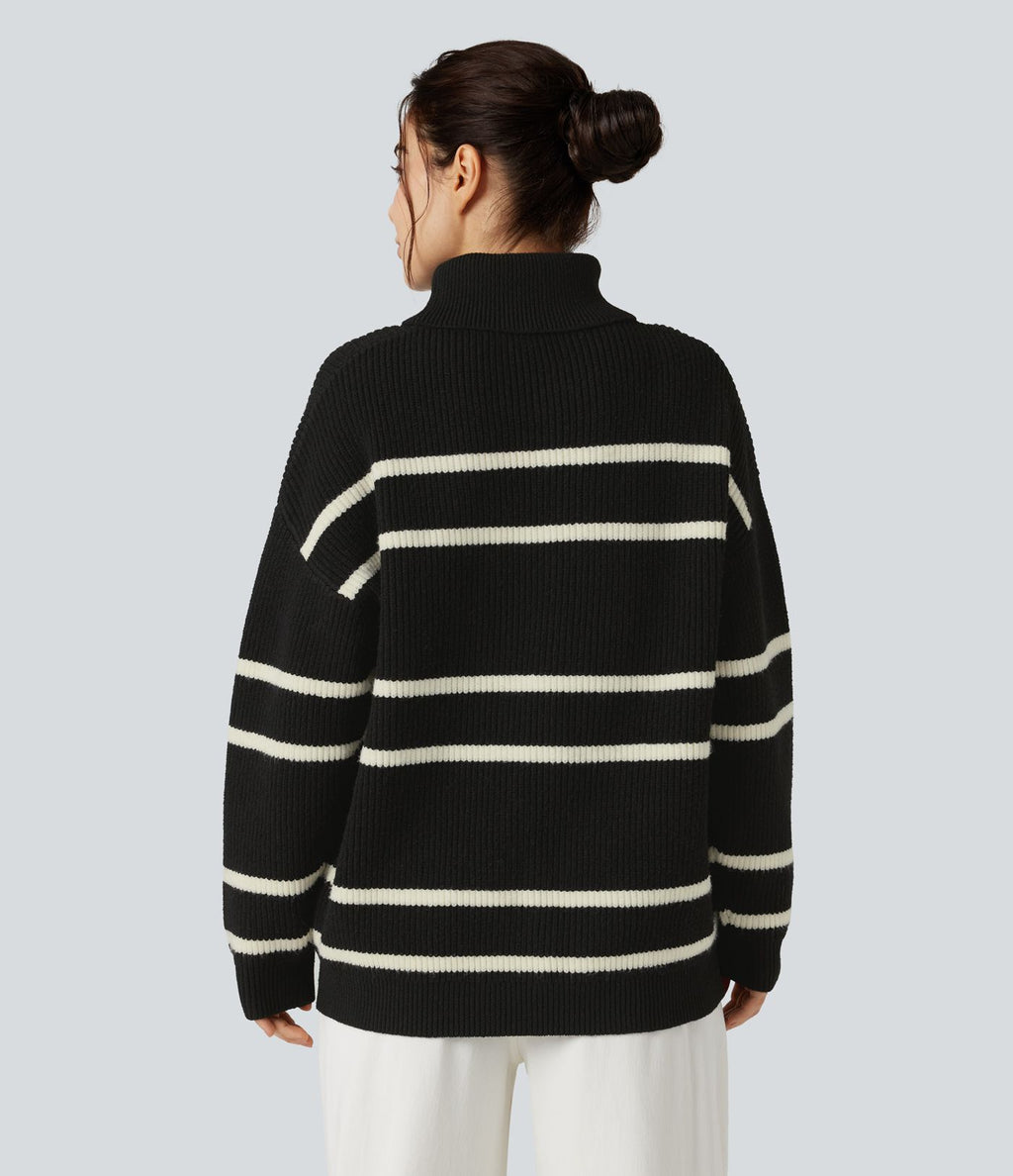 Pull color block col montant manches longues