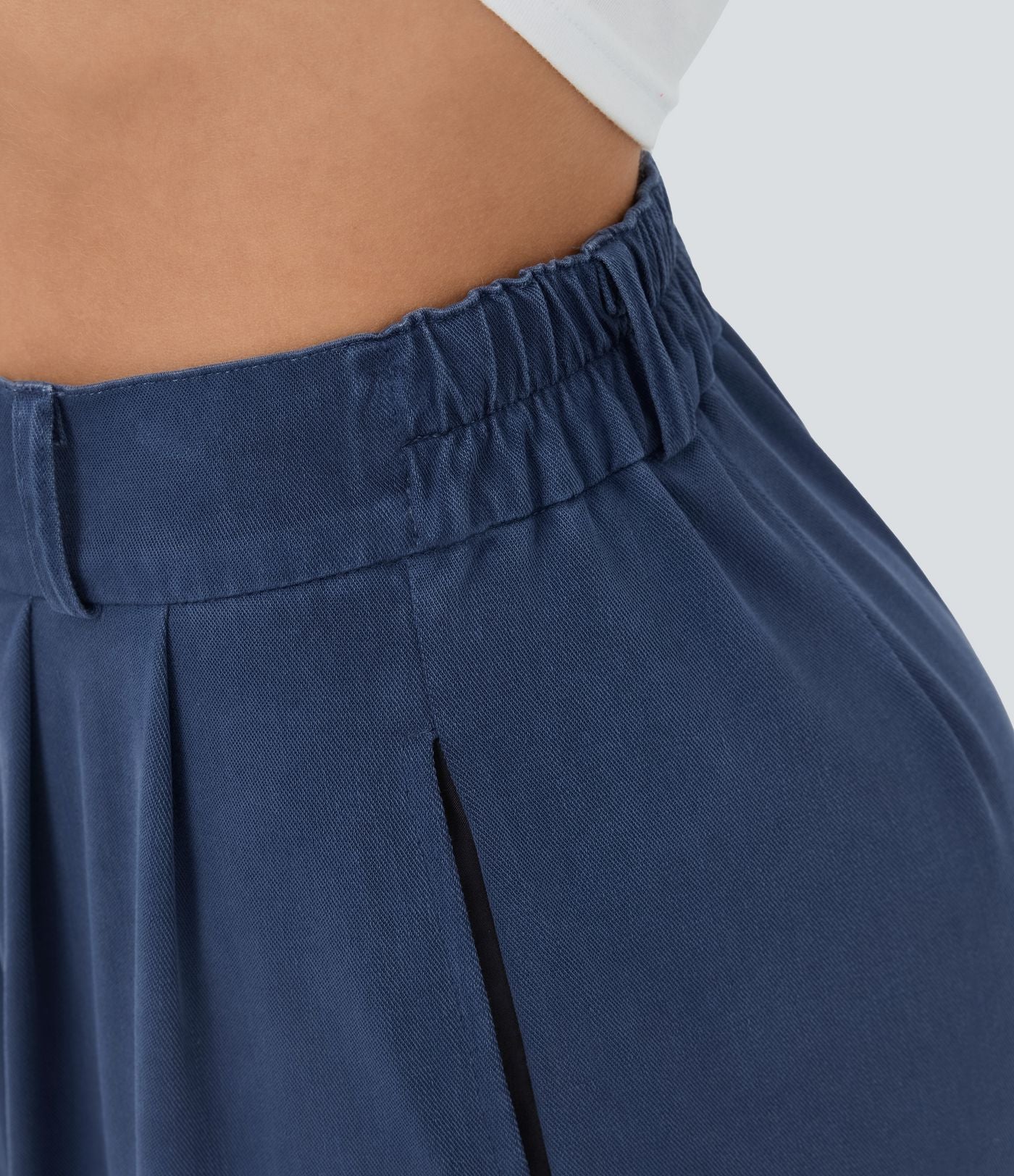Pantalon Large Casual Taille Haute Boutonnés Fermeture Éclair Plissé Poches Latérales Ourlet Fendu
