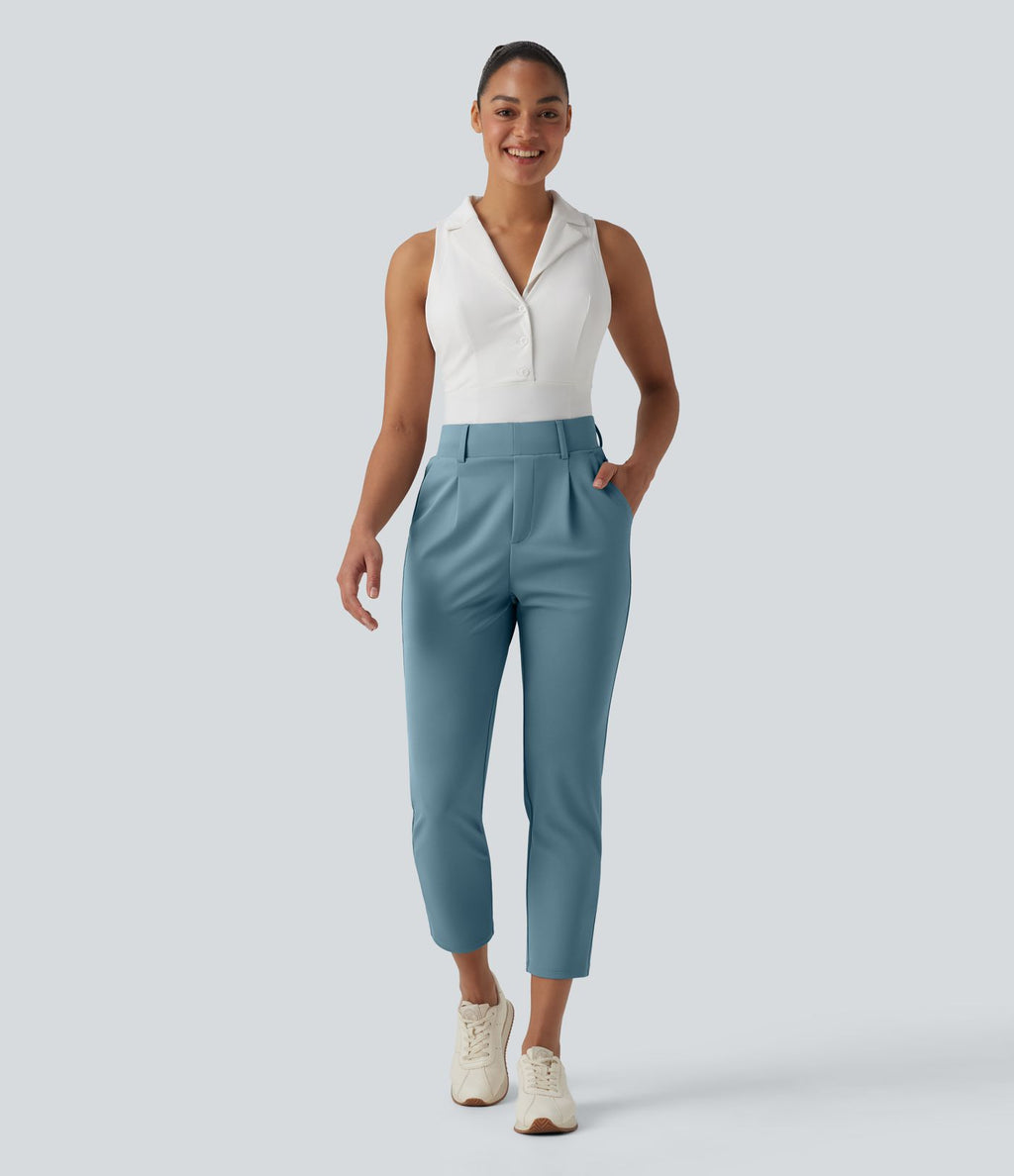 Pantalon de golf fuselé crêpe taille haute avec poches