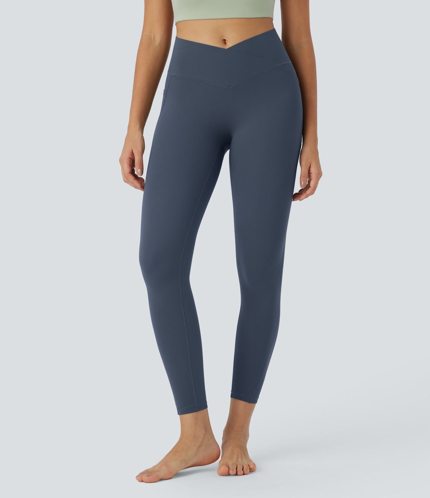 Halara UltraSculpt™ Legging Yoga 7/8 à Taille Haute Croisée avec Contrôle du Ventre et Push-up Toucher Frais Poches Latérales