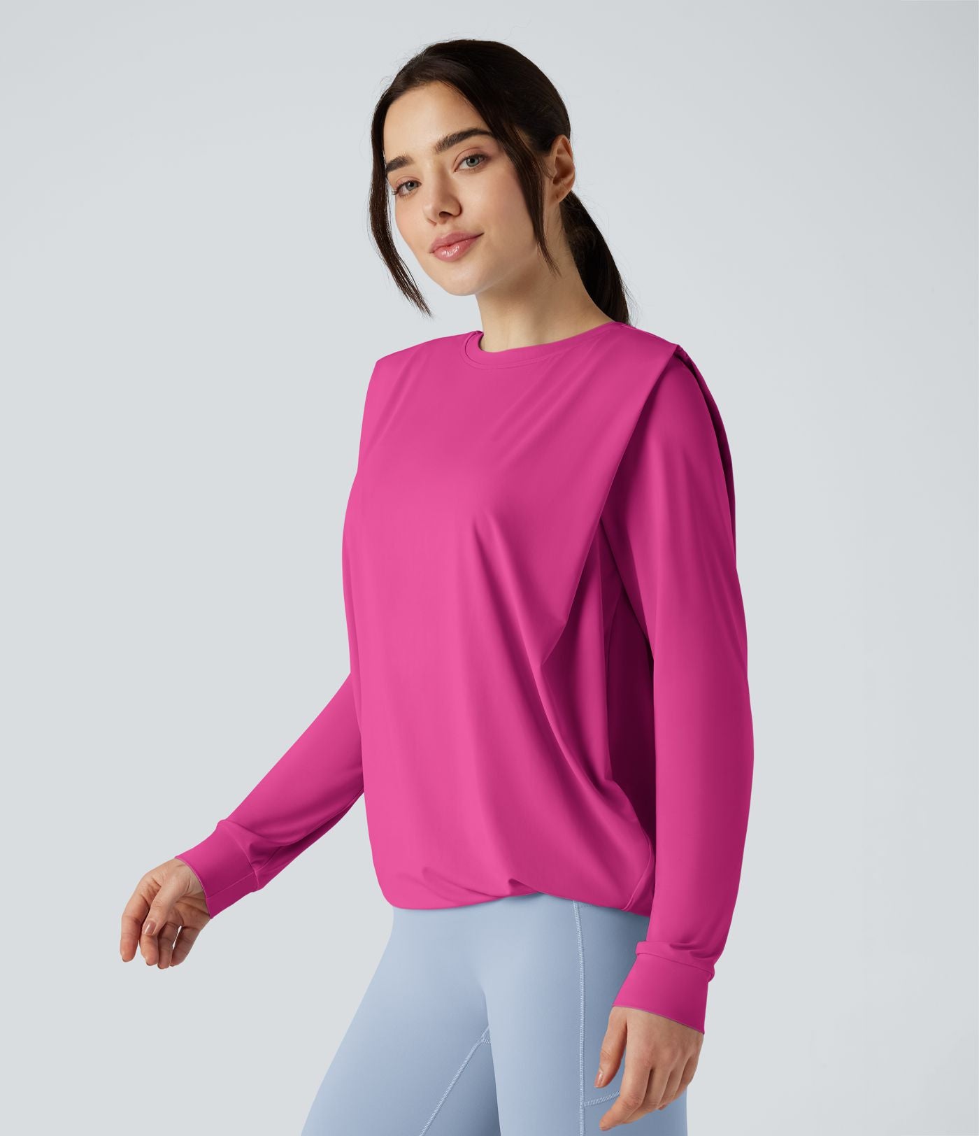 Haut de sport yoga col rond manches longues froncé - UPF50+