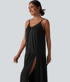 Robe nuisette maxi fluide col V ourlet fendu style vacances